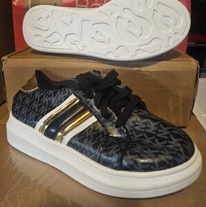 Black and Gold Sneakers with White Soles